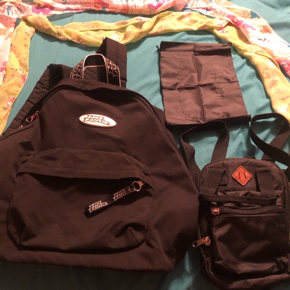 5 PC Travel Set: No Fear Book Bag, Cross Body Bag & Two Scarves